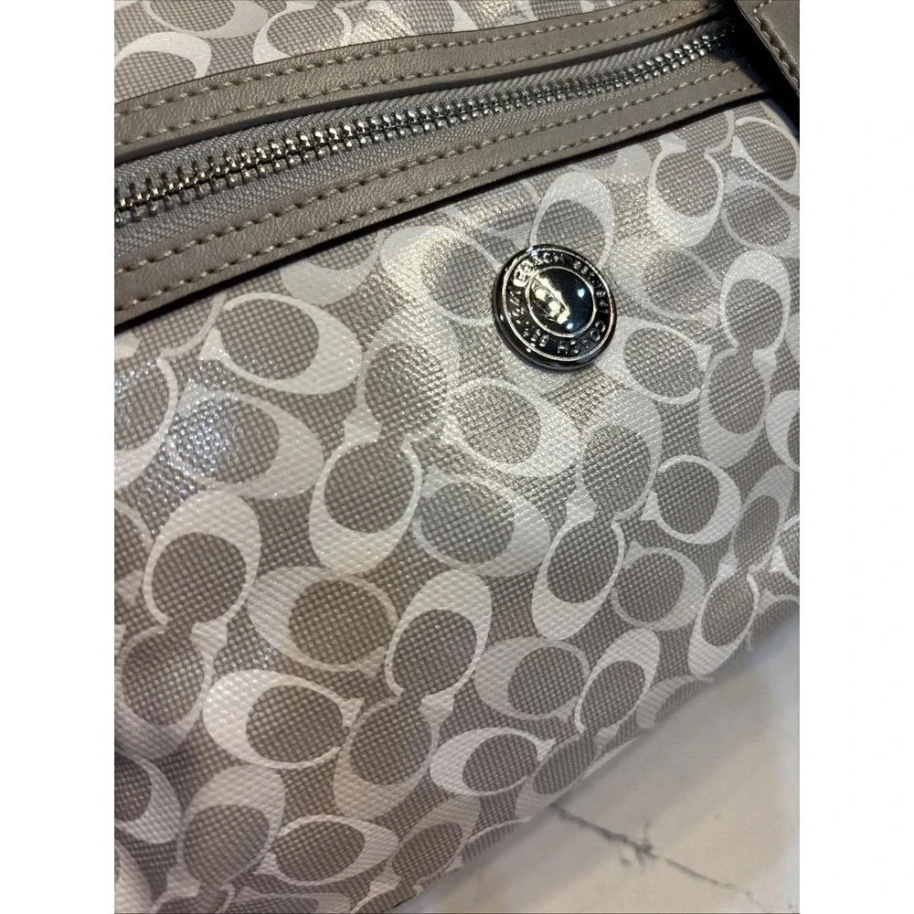 COACH Chelsea Signature Bias Tote Bag Handbag Gray White Coated Canvas